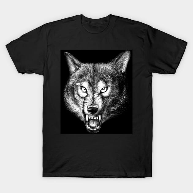 Wolf, drawing, graphics, animal grin, men's print T-Shirt by SwetlanaArt